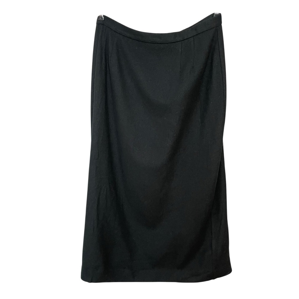 Vintage Isaac Hazan Wool Skirt Black Midi Lined‎ Size 16 Women Back Vent Office